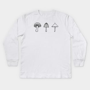 Black Mushroom Fungi Minimalistic T-Shirt Kids Long Sleeve T-Shirt